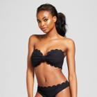 Vanilla Beach Women's Ribbed Scallop Bandeau Bikini Top - Black D/dd Cup, Night Black