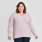 Women's Plus Size V-neck Chenille Hoodie Sweater - Ava & Viv Lilac X, Women's, Purple