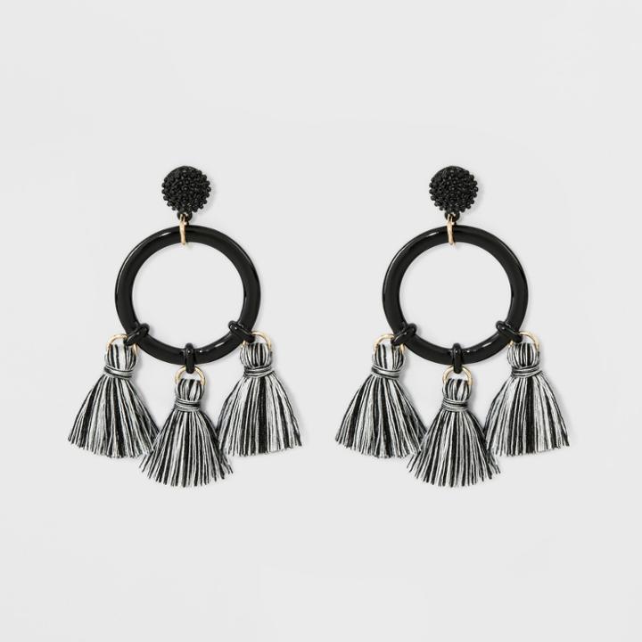 Sugarfix By Baublebar Mixed Media Tassels Hoop Earrings - Black/white, Women's