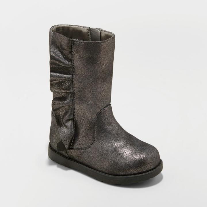 Toddler Girls' Reva Ruffle Boot With Metallic - Cat & Jack Pewter