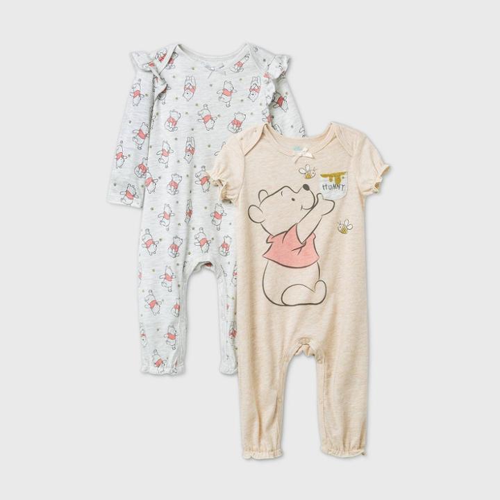 Disney Baby Girls' 2pk Winnie The Pooh Romper - Gray Newborn