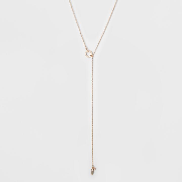 Circle Pull Thru And Stone Drop Long Necklace - A New Day Rose Gold, Women's, Pink