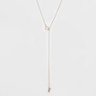 Circle Pull Thru And Stone Drop Long Necklace - A New Day Rose Gold, Women's, Pink
