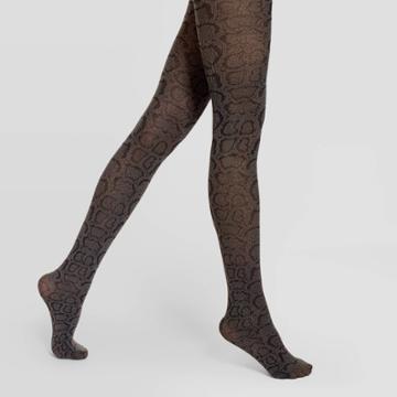 Hue Studio Women's Opaque Snake Print Tights - Gray