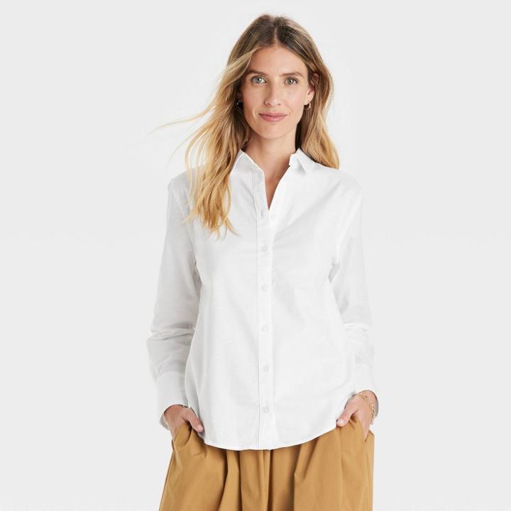 Women's Long Sleeve Oxford Button-down Shirt - A New Day White