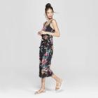 Women's Floral Print Strappy Tie Front Cropped Knit Jumpsuit - Xhilaration Black