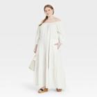 Women's Plus Size Puff 3/4 Sleeve Tiered Dress - Universal Thread White