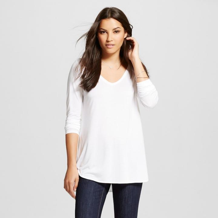 Mossimo Women's Long Sleeve V-neck T-shirt White