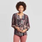 Women's Printed Long Sleeve V-neck Blouse - Knox Rose Navy Xs, Women's, Blue