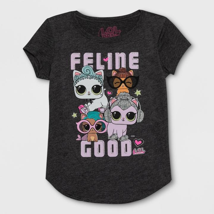 Girls' L.o.l. Surprise! Feline Good Short Sleeve T-shirt - Charcoal Heather