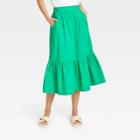 Women's Tiered A-line Midi Skirt - A New Day Green