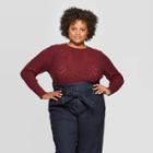 Women's Plus Size Long Sleeve Crewneck Pullover Sweater - A New Day Burgundy 4x,