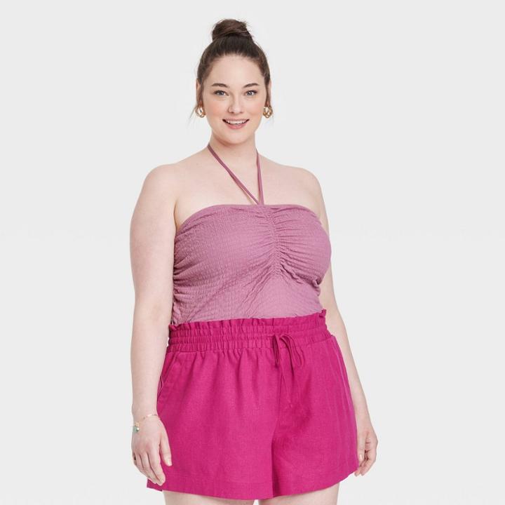 Women's Plus Size Slim Fit Textured Halter Top - A New Day Purple