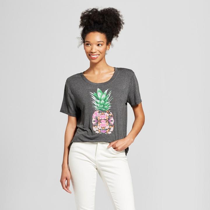 Women's Short Sleeve Pineapple Print Drapey Graphic T-shirt - Fifth Sun (juniors') - Charcoal