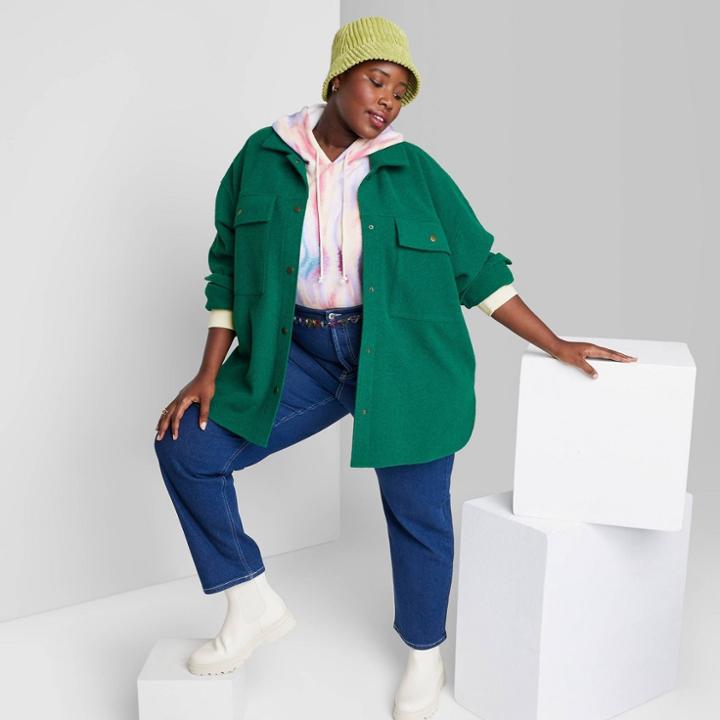 Women's Plus Size Cozy Shacket - Wild Fable Dark Teal Green