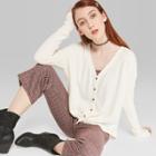 Women's Striped Long Sleeve Oversized Thermal Tie Front Top - Wild Fable White