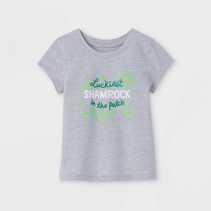 Toddler Girls' 'luckiest Shamrock' Short Sleeve Graphic T-shirt - Cat & Jack Gray