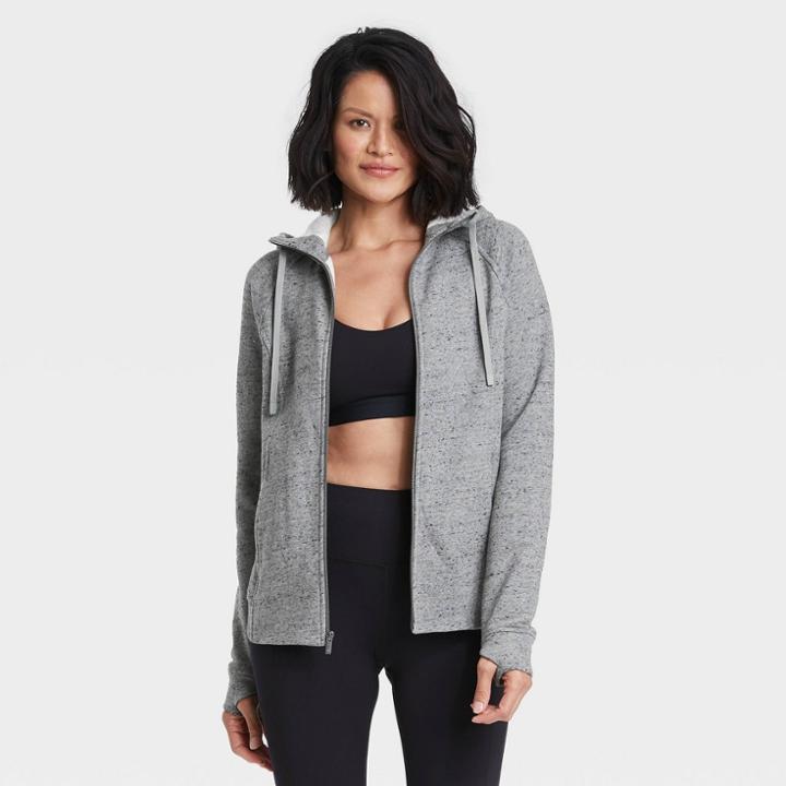 Women's Fleece Full Zip Hooded Sweatshirt - All In Motion Dark Gray