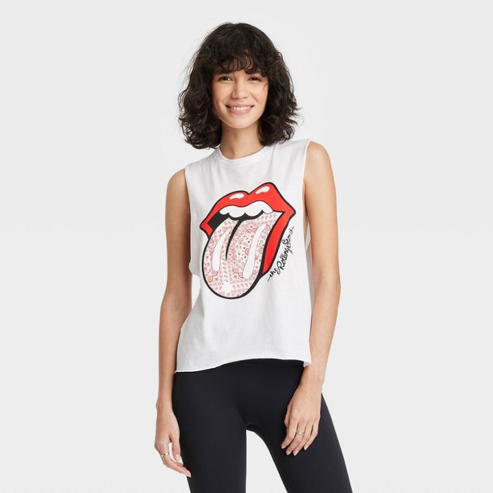 Women's The Rolling Stones American Flag Logo Graphic Cropped Tank Top - Black