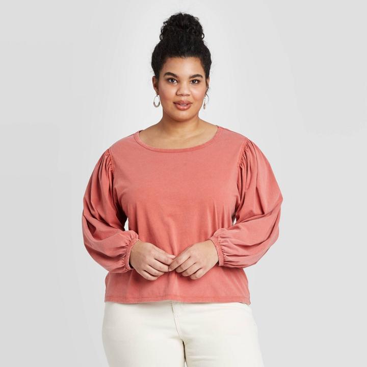 Women's Plus Size Long Sleeve Top - Universal Thread Rust 1x, Women's,
