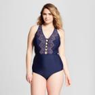 Costa Del Sol Women's Plus Size Embroidered One Piece - Navy (blue) X
