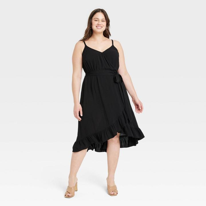 Women's Plus Size Sleeveless Tie-front Wrap Dress - Ava & Viv Black X