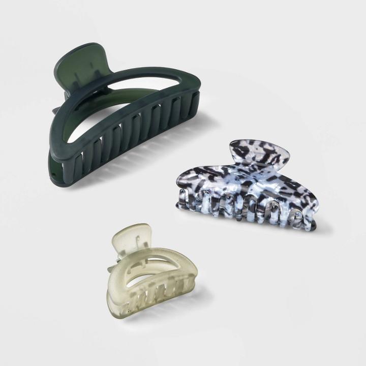 Round Claw Hair Clip Set 3pc - A New Day Black/gray