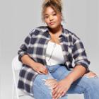 Women's Plus Size Plaid Long Sleeve Button-down Heavy Weight Flannel Shirt - Wild Fable Navy 1x, Women's, Size: