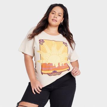 Golden Hour Women's Golden Sunrise Plus Size Boyfriend Short Sleeve Graphic T-shirt - Tan