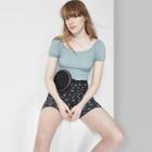 Women's Short Sleeve Scoop Neck Smocked Cropped Top - Wild Fable Teal