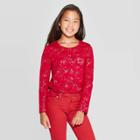 Girls' Long Sleeve Shine Bright Pocket T-shirt - Cat & Jack - Dark Red M, Girl's,