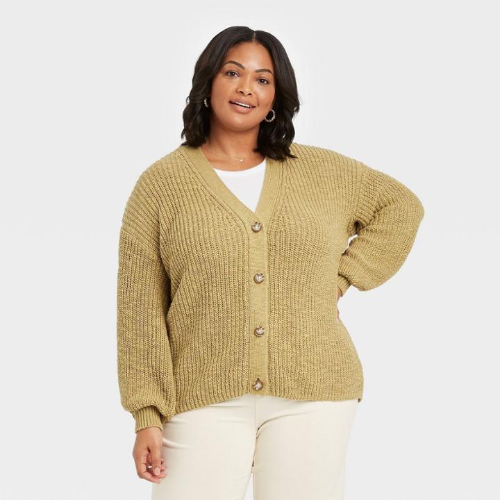 Women's Plus Size Cardigan - Ava & Viv Olive X, Green
