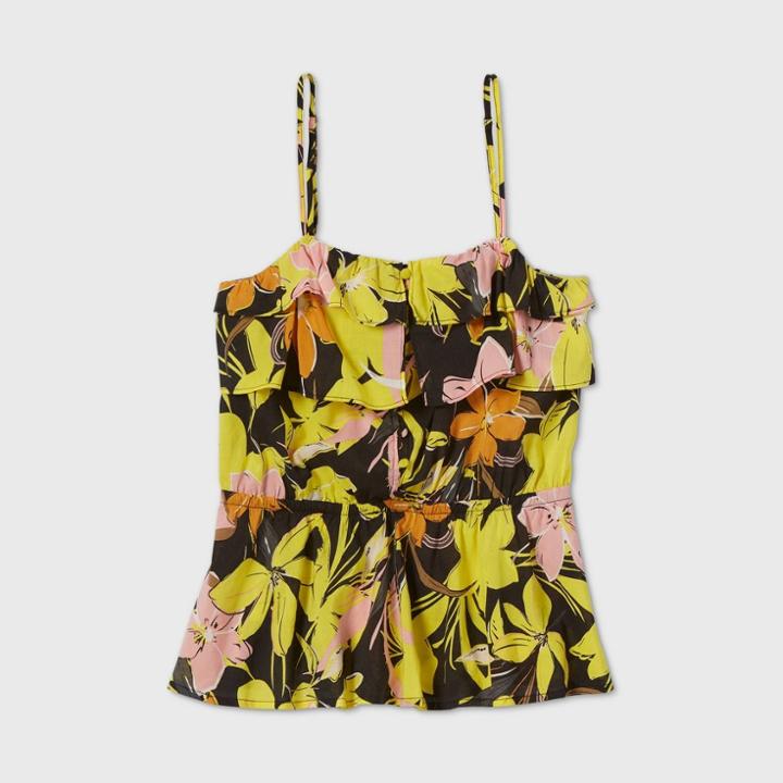 Women's Floral Print Sleeveless Blouse - Who What Wear Black