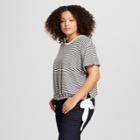 Women's Plus Size Striped Short Sleeve Tie Hem T-shirt - A New Day White/black