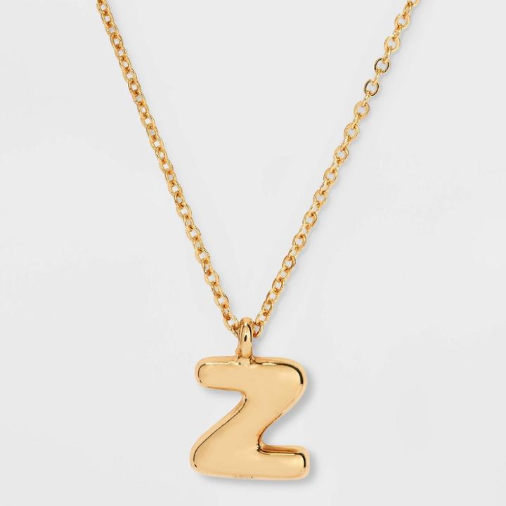Puffy Initial Charm 'z' Pendant Necklace - Wild Fable Gold
