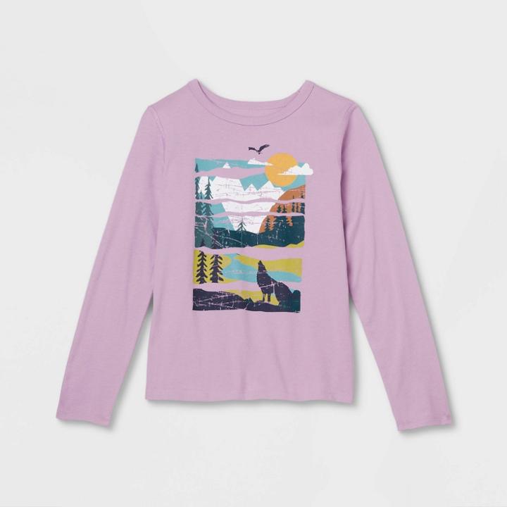 Kids' Adaptive Long Sleeve 'outdoor' Graphic T-shirt - Cat & Jack Dusty Lilac
