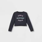 Girls' 'girls Support Girls' Graphic Long Sleeve T-shirt - Harper & Elliott Charcoal Gray
