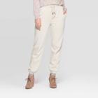 Women's Mid-rise Embroidered Regular Fit Full Jogger Pants - Universal Thread Cream S, Size: