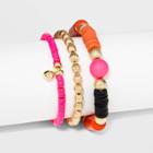 Pink, Black, Orange And Gold Beaded Stretch Bracelet - A New Day Pink