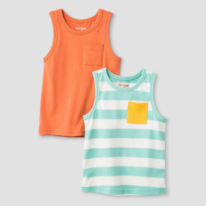 Toddler Boys' Jersey 2pk Tank Top - Cat & Jack Orange/white/mint 2t, Boy's, Green