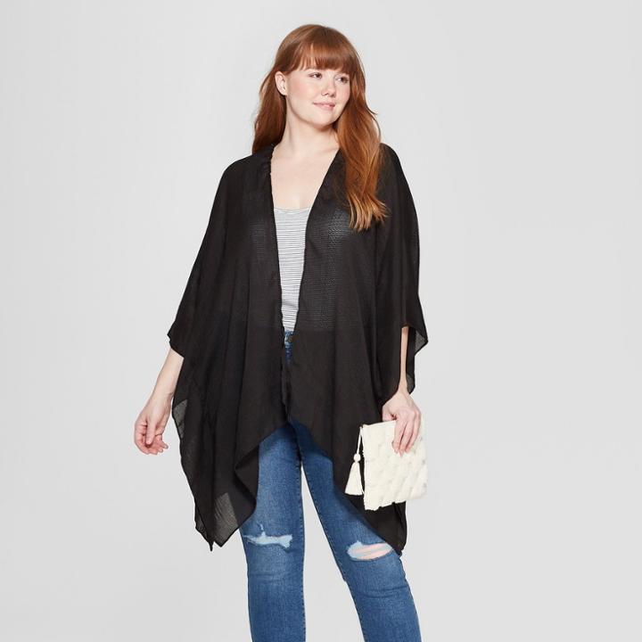 Women's Woven Plus Size Kimono Jacket Ruana - Universal Thread Black