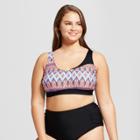 Surfside Women's Plus Size Tribal Bralette Bikini Top - Black 1x,