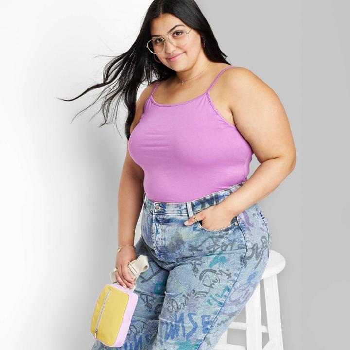 Women's Plus Size Slim Fit Cropped Cami Tank Top - Wild Fable Vibrant Purple