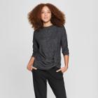 Women's Long Sleeve Cozy Twist Front Top - A New Day Charcoal (grey)