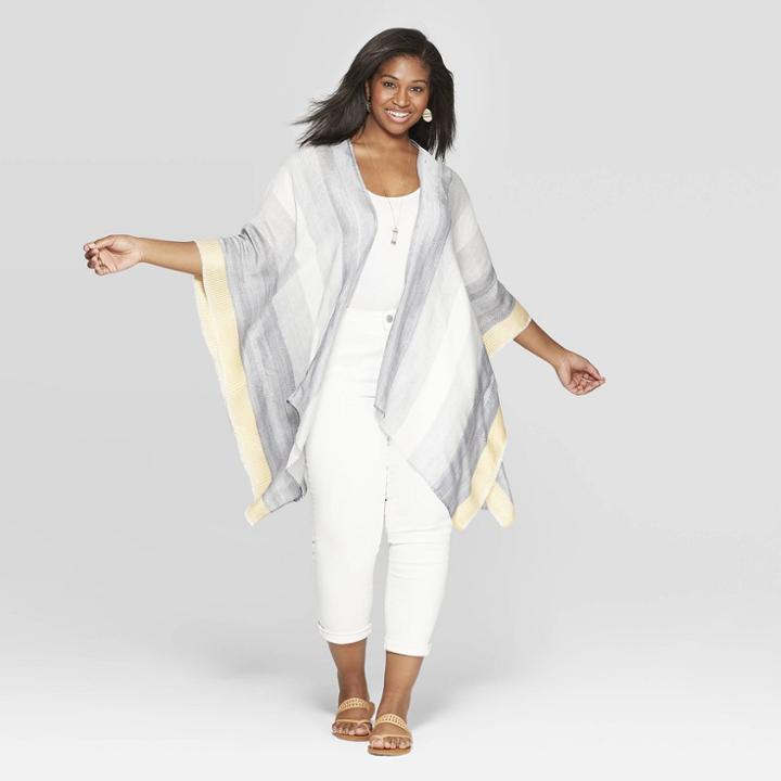 Women's Plus Size Striped Woven Kimono Jacket Ruana - Universal Thread Navy (blue)