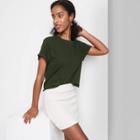 Women's Short Sleeve Roll Cuff Boxy T-shirt - Wild Fable Olive Green