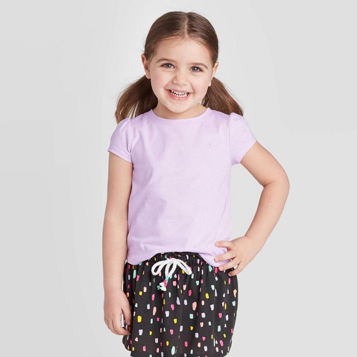 Petitetoddler Girls' Short Sleeve Sparkle T-shirt - Cat & Jack Purple 12m, Toddler Girl's
