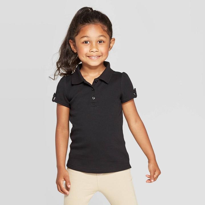 Toddler Girls' Short Sleeve Interlock Uniform Polo Shirt - Cat & Jack Black