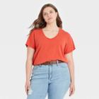 Women's Plus Size Short Sleeve V-neck T-shirt - Universal Thread Red