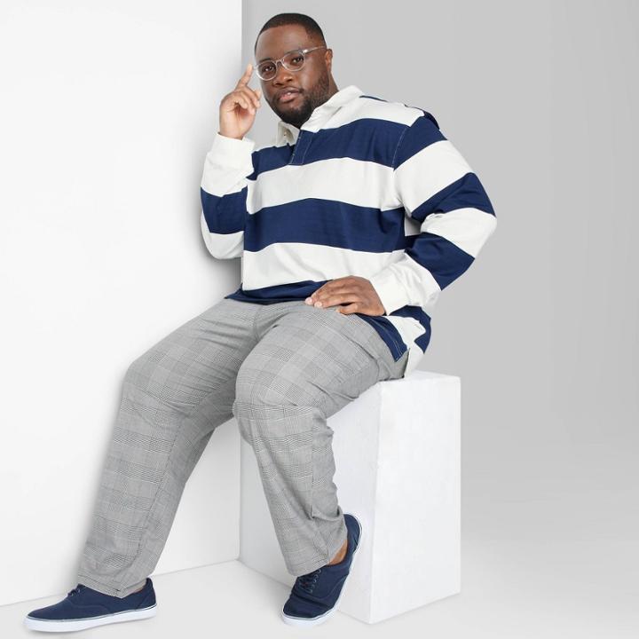 Adult Extended Size Long Sleeve Rugby Polo Shirt - Original Use Blue/striped